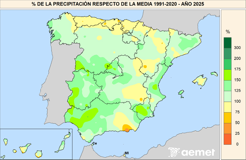 Porcentaje de precipitaci&oacute;n respecto al valor normal del per&iacute;odo 1991-2020