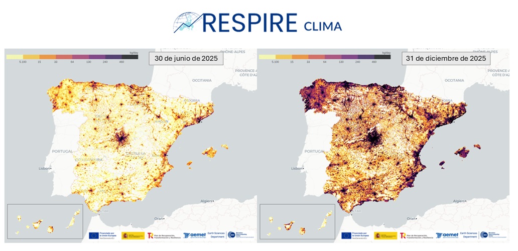 Emisiones diarias de CO2 procedentes de la combusti&oacute;n residencial y comercial estimadas por RESPIRE-CLIMA.