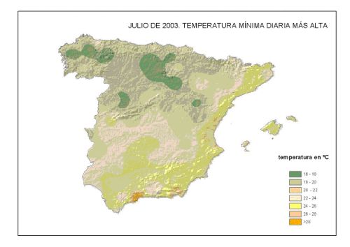 Julio 2003. Temperatura mínima diaria más alta