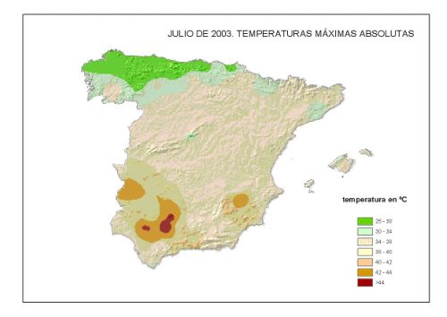 Julio 2003. Temperaturas máximas absolutas