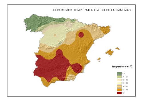 Julio 2003. Temperatura media de las máximas