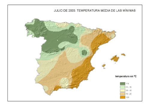 Julio 2003. Temperatura media de las mínimas