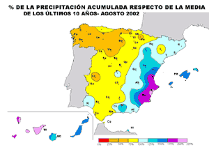 Porcentaje de la precipitación acumulada con respecto a la media de los últimos 10 años