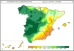 Mapa de España en el que se muestra el porcentaje de la precipitación caída entre el 01.10.2006 y el 24.10.2006 con respecto