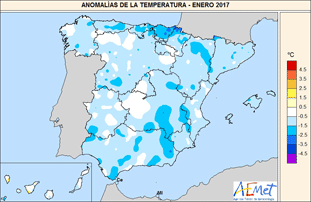 Anomalías de temperatura en Enero 2017