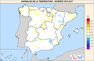 Anomalía de temperaturas en el invierno 2016-2017