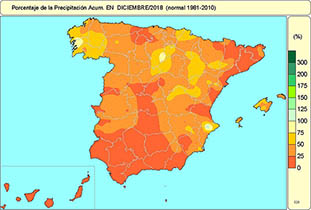 Diciembre de 2018, cálido y muy seco