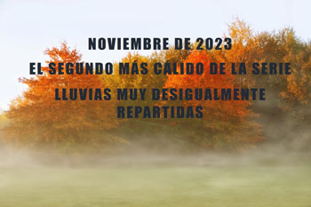 El mes de noviembre de 2023 fue el segundo más cálido de la serie histórica y con lluvias muy desigualmente repartidas