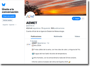 Acceso a la cuenta de AEMET en Bluesky