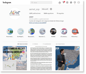 Acceso a la cuenta de AEMET en Instagram