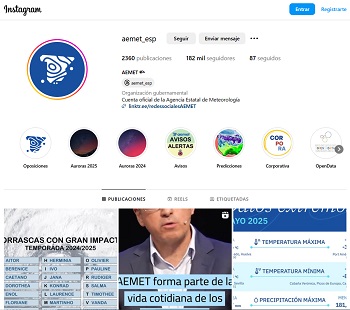 Acceso a la cuenta de AEMET en Instagram
