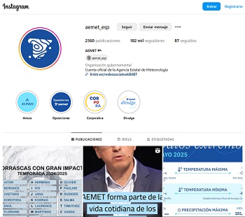 Acceso a la cuenta de AEMET en Instagram