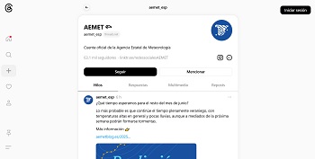 Acceso a la cuenta de AEMET en Threads